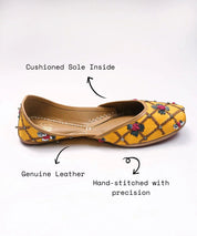 Yellow Embroidered Leather Jutti