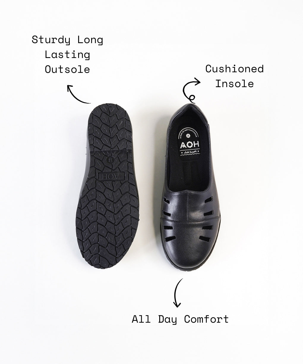 Black Leather Cut Out Loafer Shoes