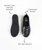 Black Leather Cut Out Loafer Shoes
