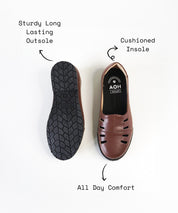 Brown Leather Cut Out Loafer Shoes