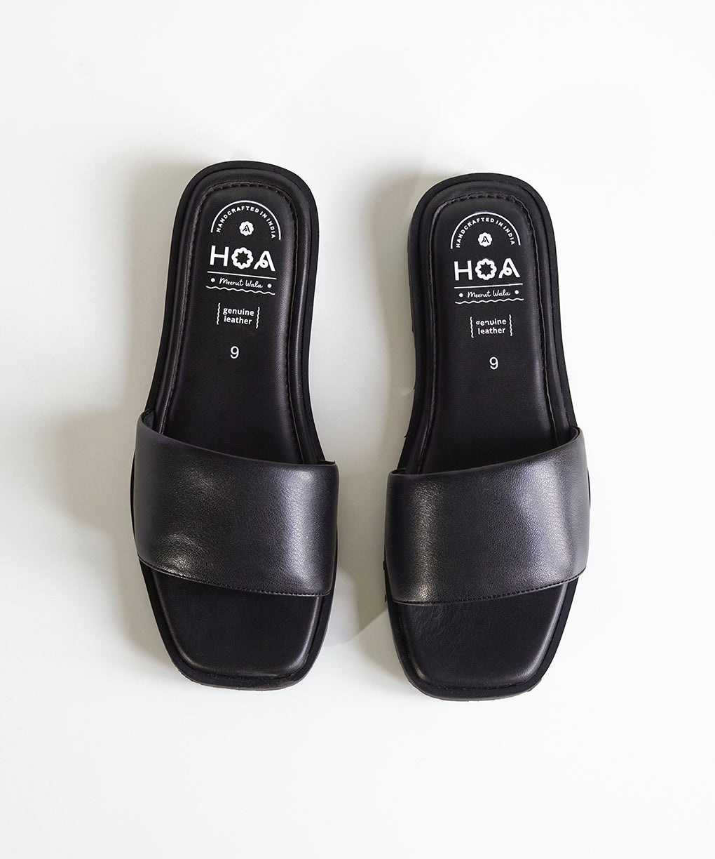 Black Slip-on Flat Sandals