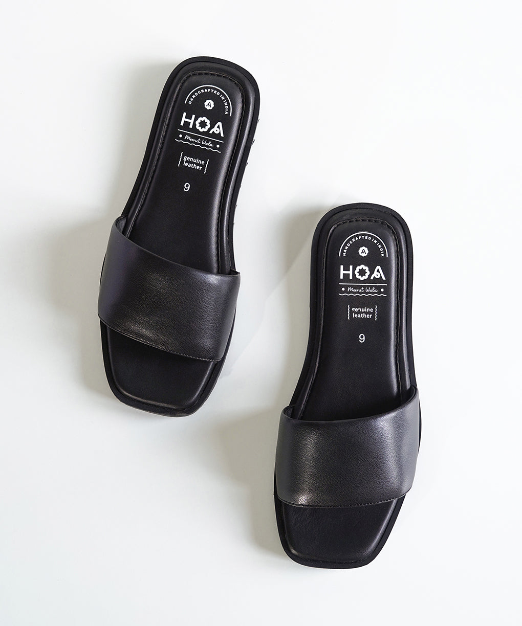 Black Slip-on Flat Sandals
