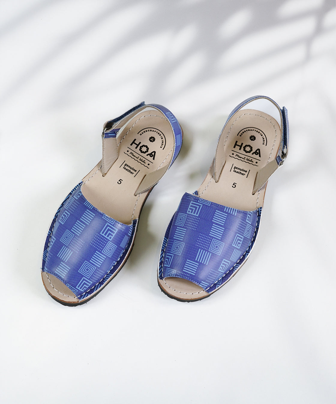 Abstract Blue Leather Sandals