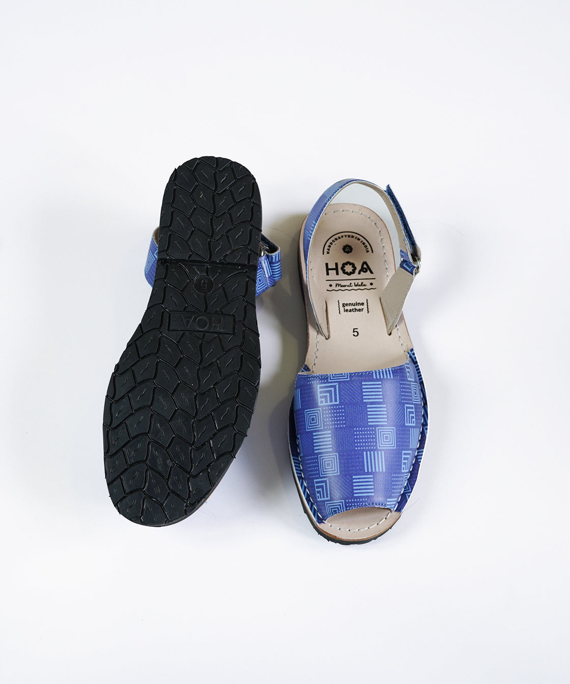 Abstract Blue Leather Sandals