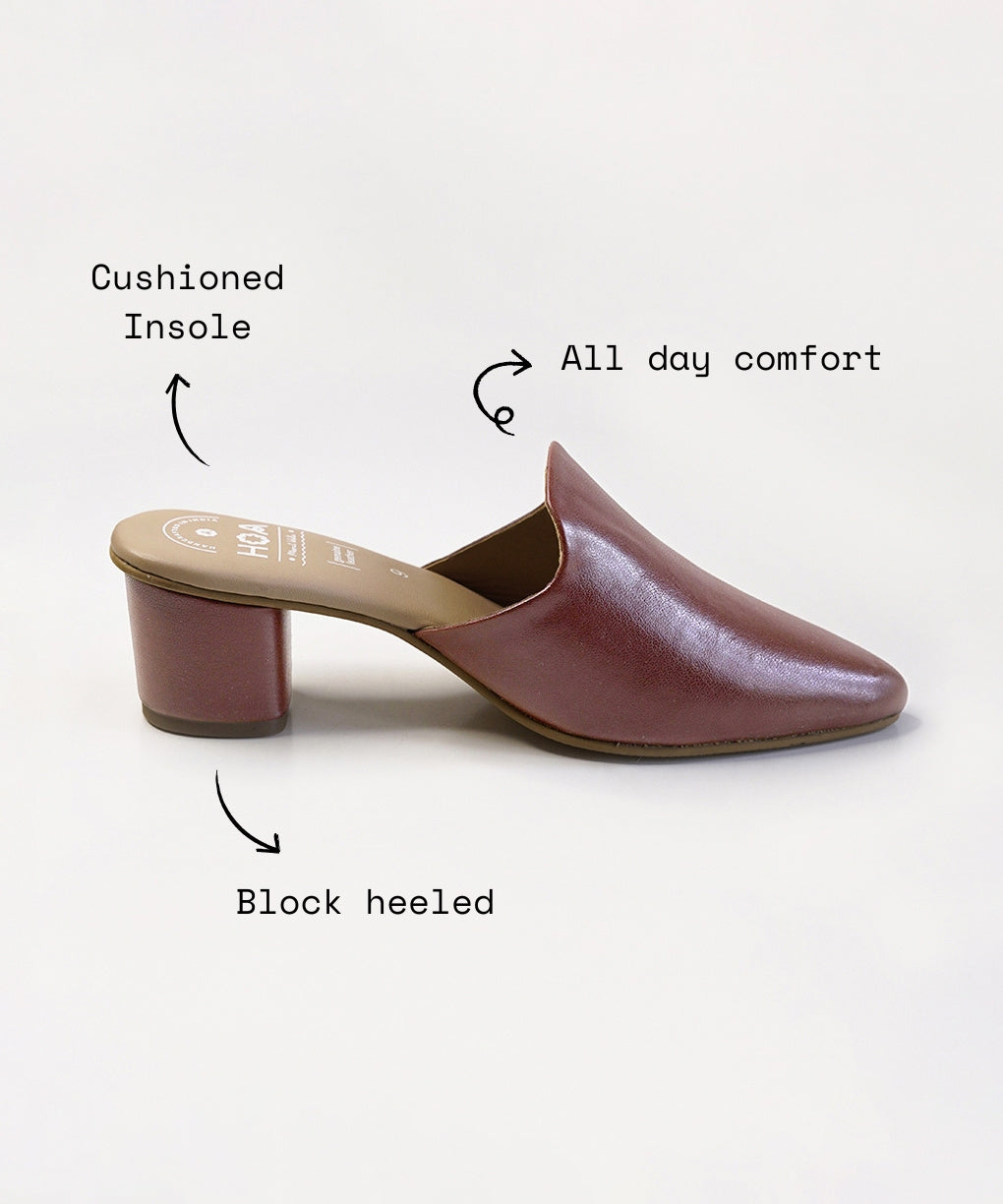 Brown-Block Mules Heels