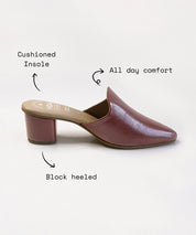 Brown-Block Mules Heels