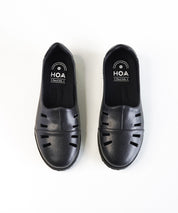 Black Leather Cut Out Loafer Shoes