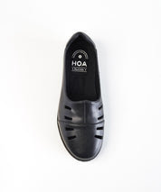 Black Leather Cut Out Loafer Shoes