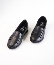 Black Leather Cut Out Loafer Shoes