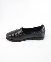 Black Leather Cut Out Loafer Shoes