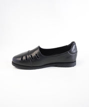 Black Leather Cut Out Loafer Shoes