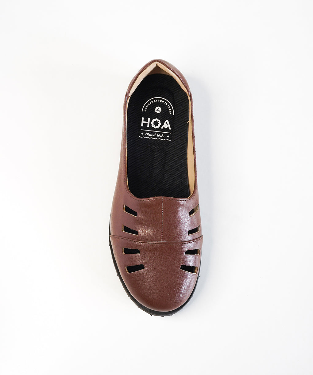 Brown Leather Cut Out Loafer Shoes