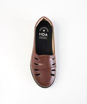 Brown Leather Cut Out Loafer Shoes