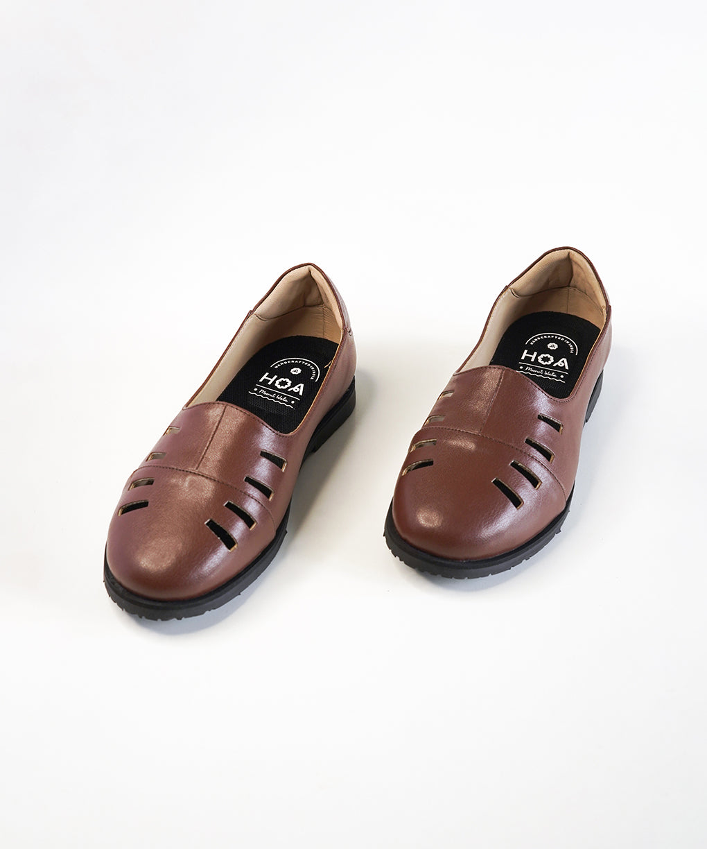 Brown Leather Cut Out Loafer Shoes