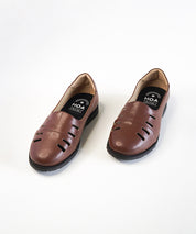 Brown Leather Cut Out Loafer Shoes
