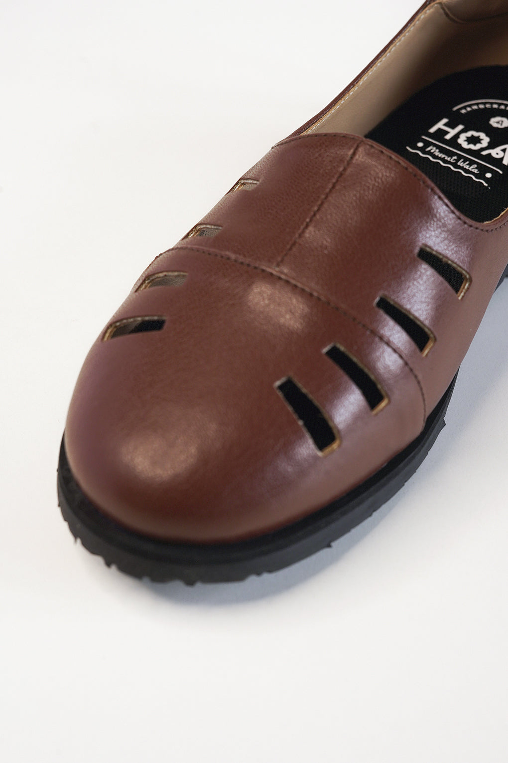 Brown Leather Cut Out Loafer Shoes