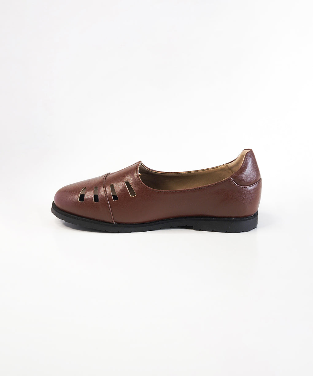 Brown Leather Cut Out Loafer Shoes