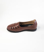 Brown Leather Cut Out Loafer Shoes