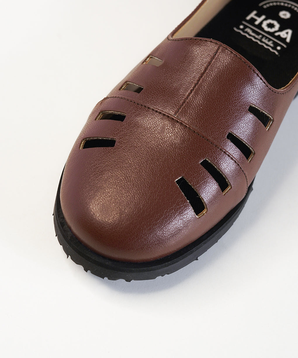 Brown Leather Cut Out Loafer Shoes