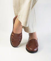 Brown Leather Cut Out Loafer Shoes