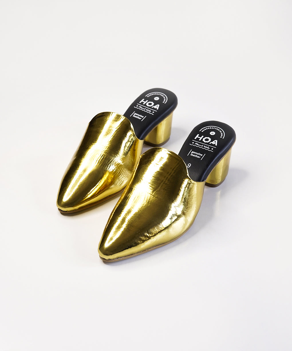 Golden-Block Mules Heels