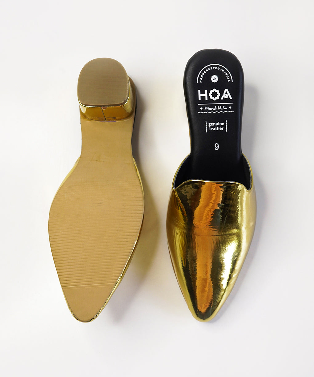 Golden-Block Mules Heels