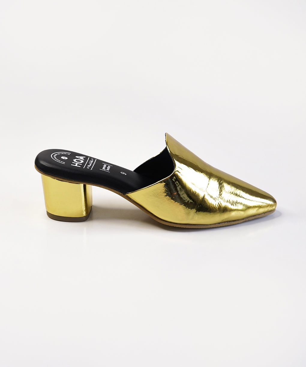 Golden-Block Mules Heels