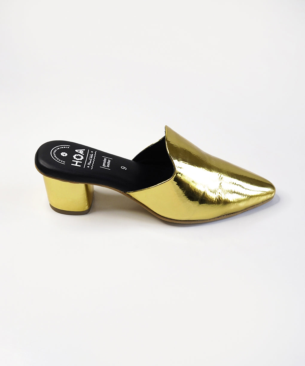 Golden-Block Mules Heels