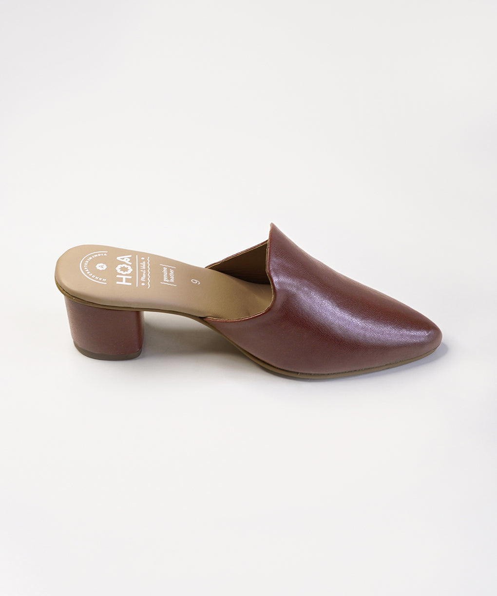 Brown-Block Mules Heels