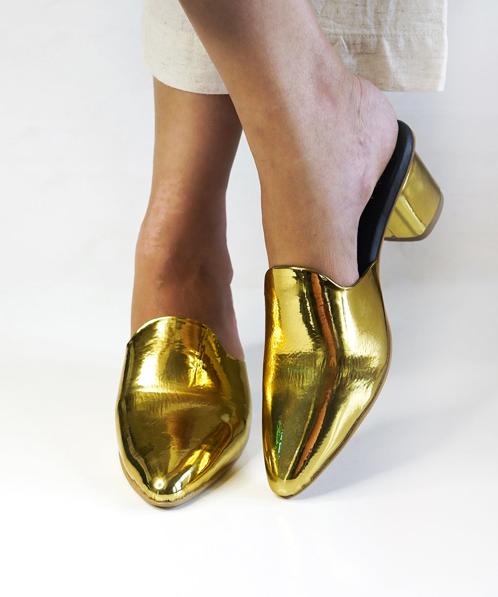 Golden-Block Mules Heels