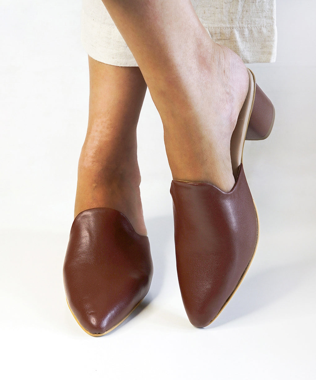 Brown-Block Mules Heels