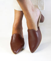 Brown-Block Mules Heels