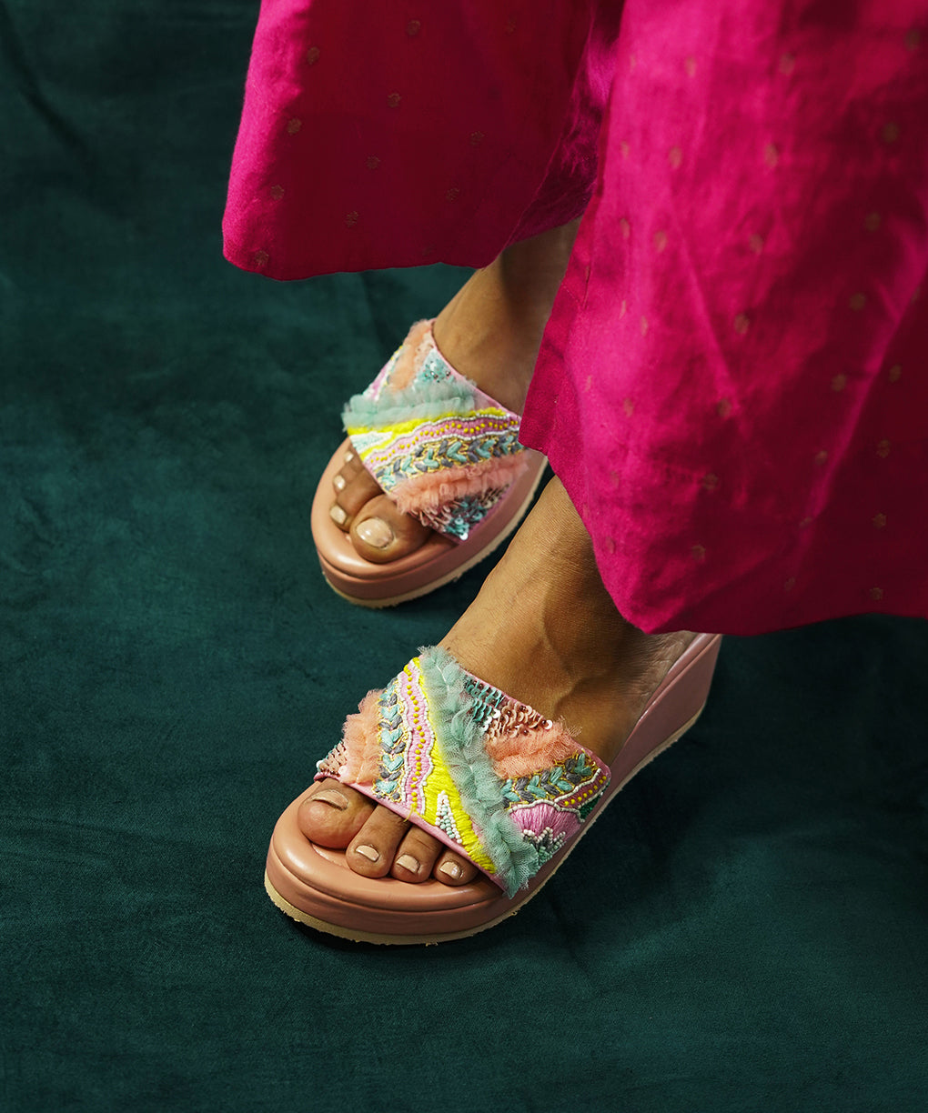 Laila Salmon Open Toe Wedge Sandal