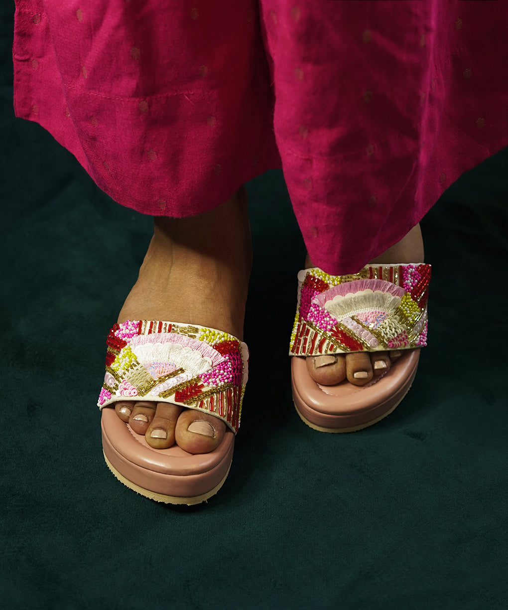 Gulabo Pink Open Toe Bridal Wedge Sandal