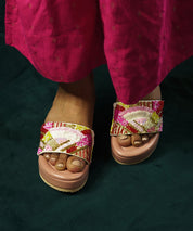 Gulabo Pink Open Toe Bridal Wedge Sandal