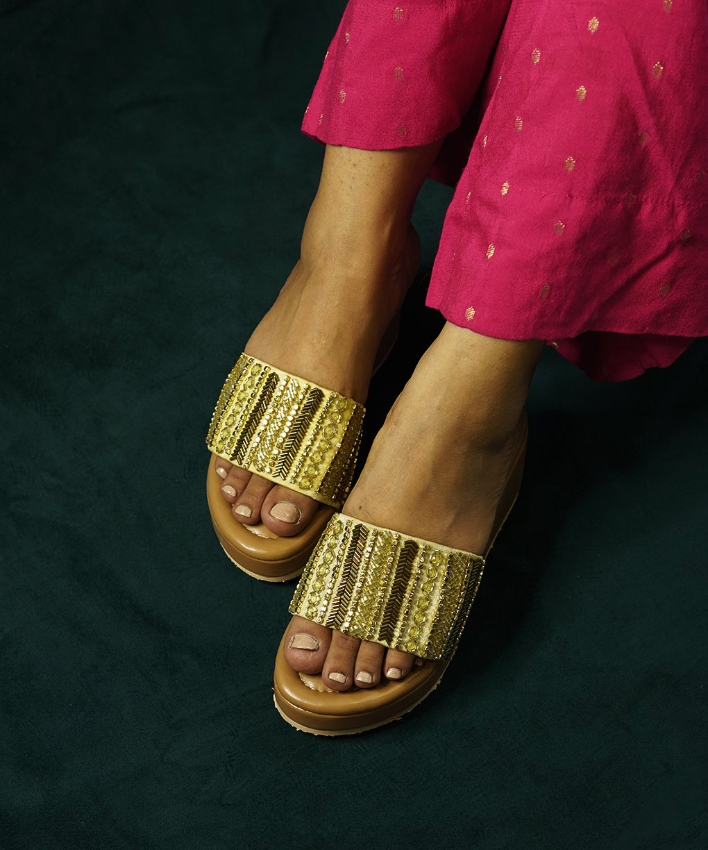 Sona re Gold Open Toe Wedge Sandal