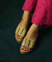 Sona re Gold Open Toe Wedge Sandal
