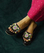 Dilruba Black Open Toe Wedge Sandal