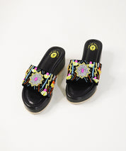 Dilruba Black Open Toe Wedge Sandal