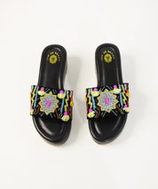 Dilruba Black Open Toe Wedge Sandal