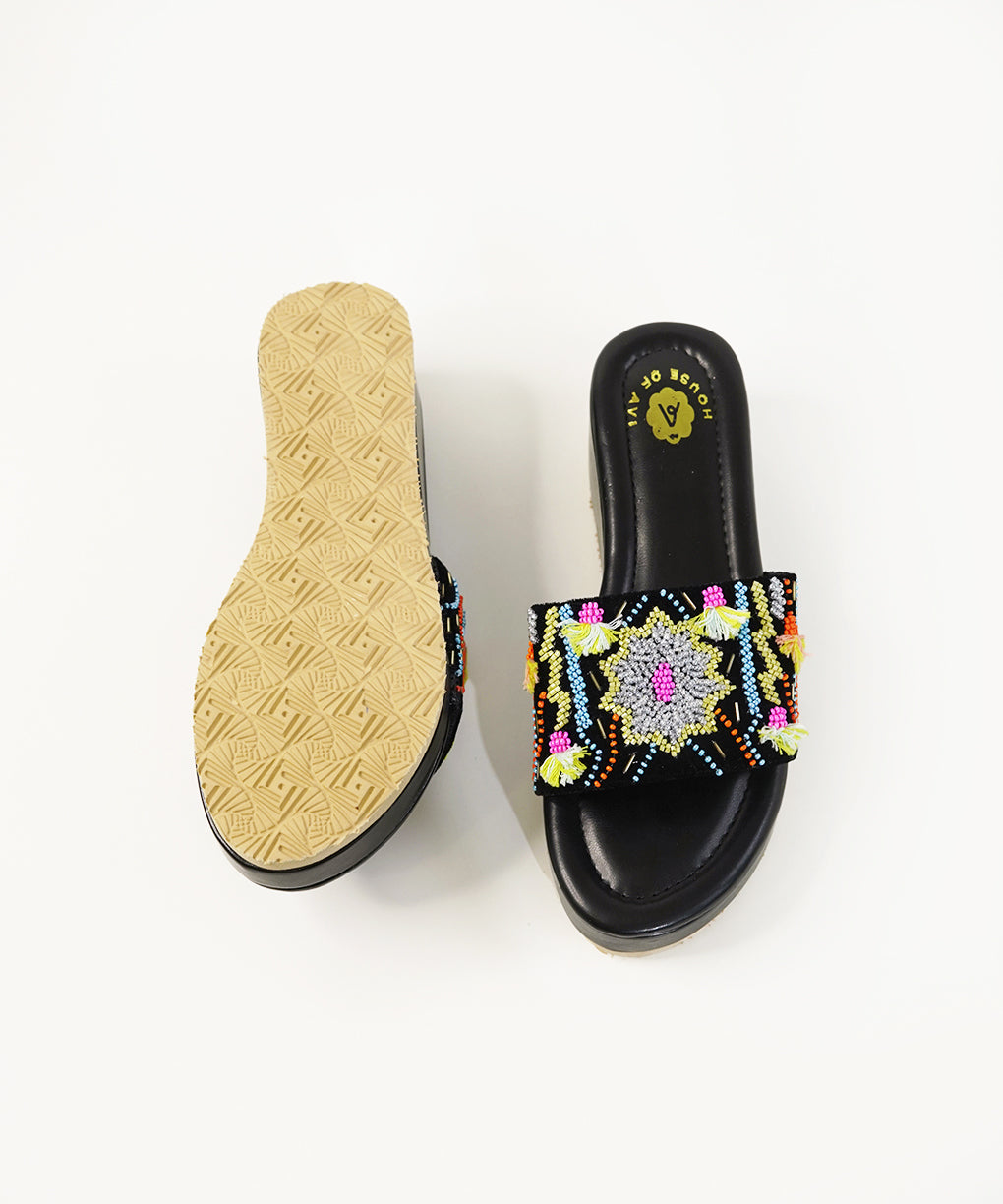 Dilruba Black Open Toe Wedge Sandal