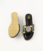 Dilruba Black Open Toe Wedge Sandal