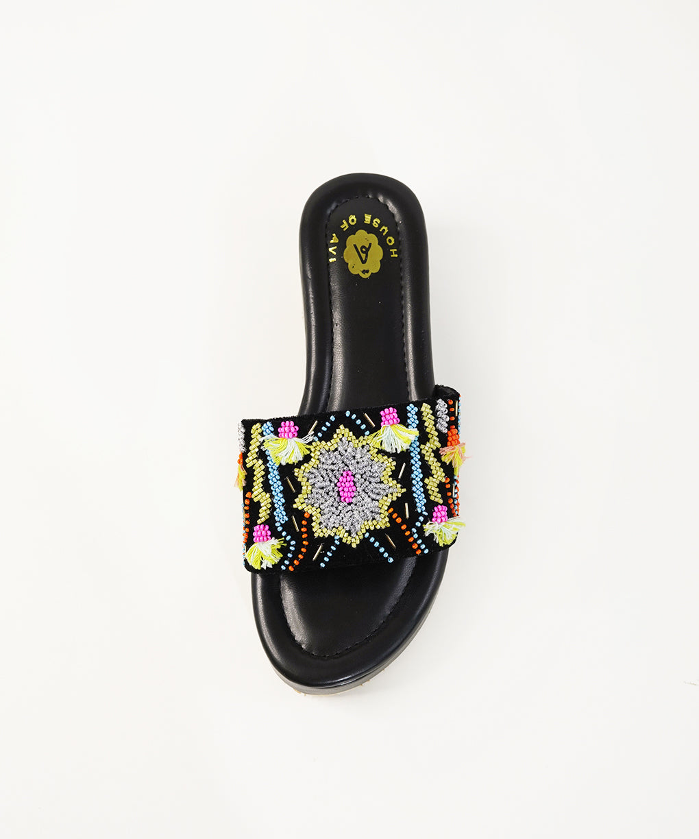 Dilruba Black Open Toe Wedge Sandal