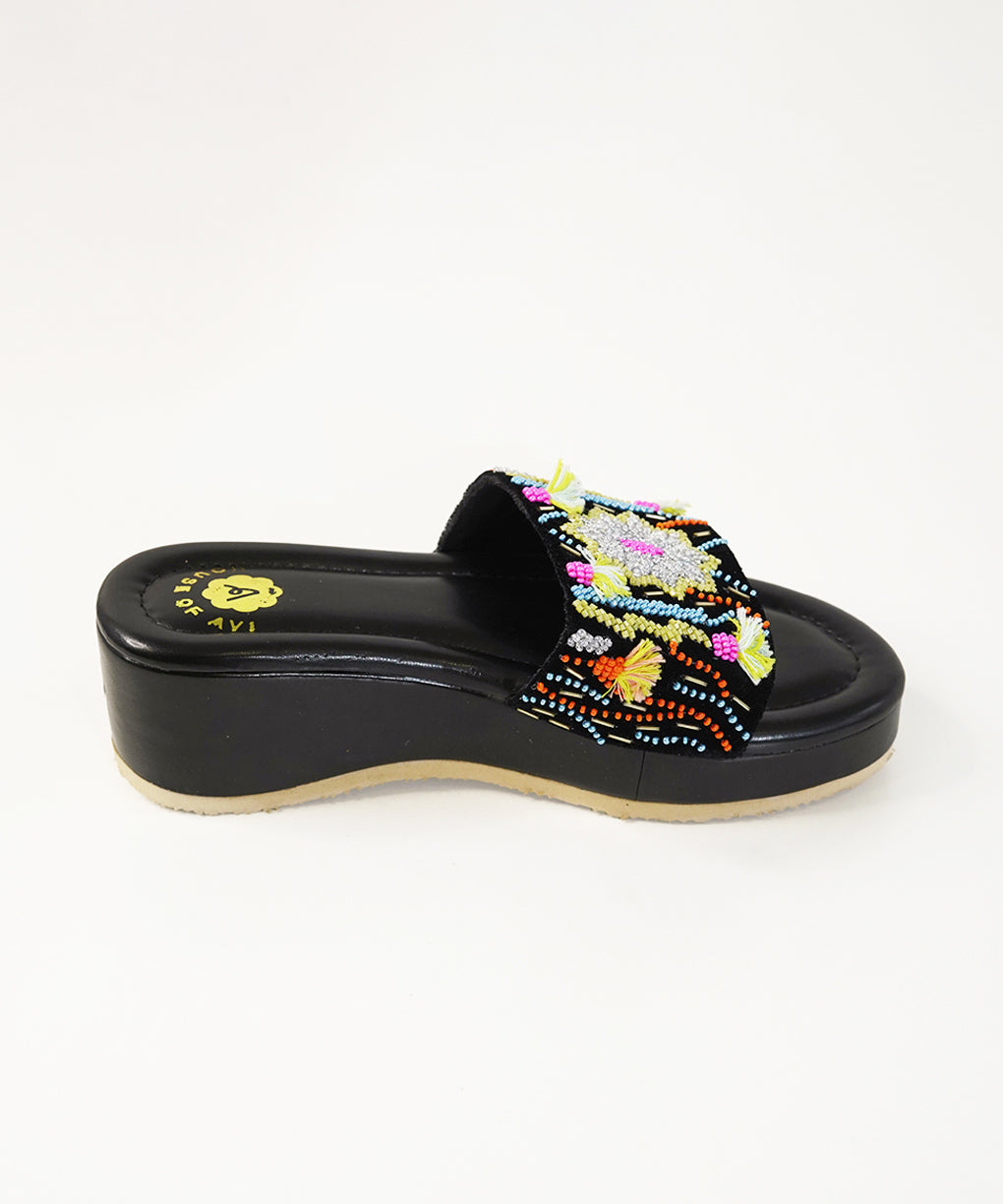 Dilruba Black Open Toe Wedge Sandal
