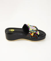 Dilruba Black Open Toe Wedge Sandal