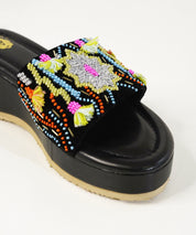 Dilruba Black Open Toe Wedge Sandal
