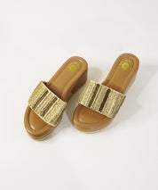 Sona re Gold Open Toe Wedge Sandal