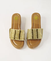 Sona re Gold Open Toe Wedge Sandal