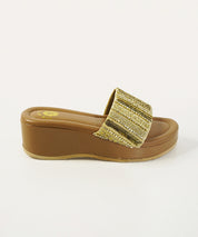 Sona re Gold Open Toe Wedge Sandal