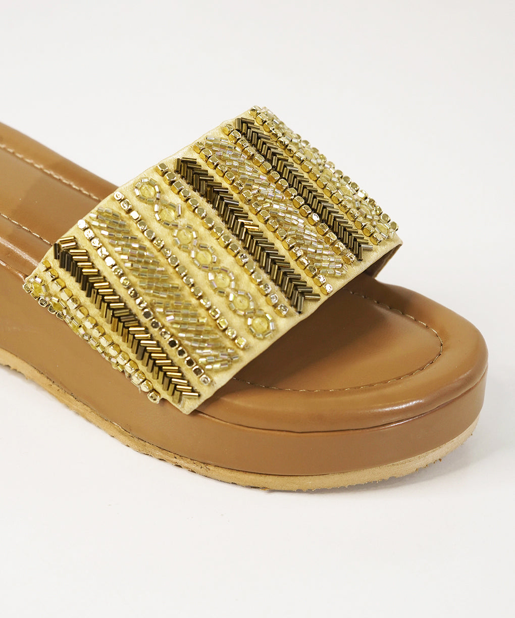Sona re Gold Open Toe Wedge Sandal
